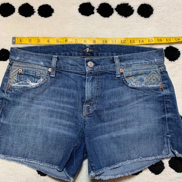 7 For All Mankind Distressed Stretch Denim Low rise Jean Shorts - Picture 6 of 10